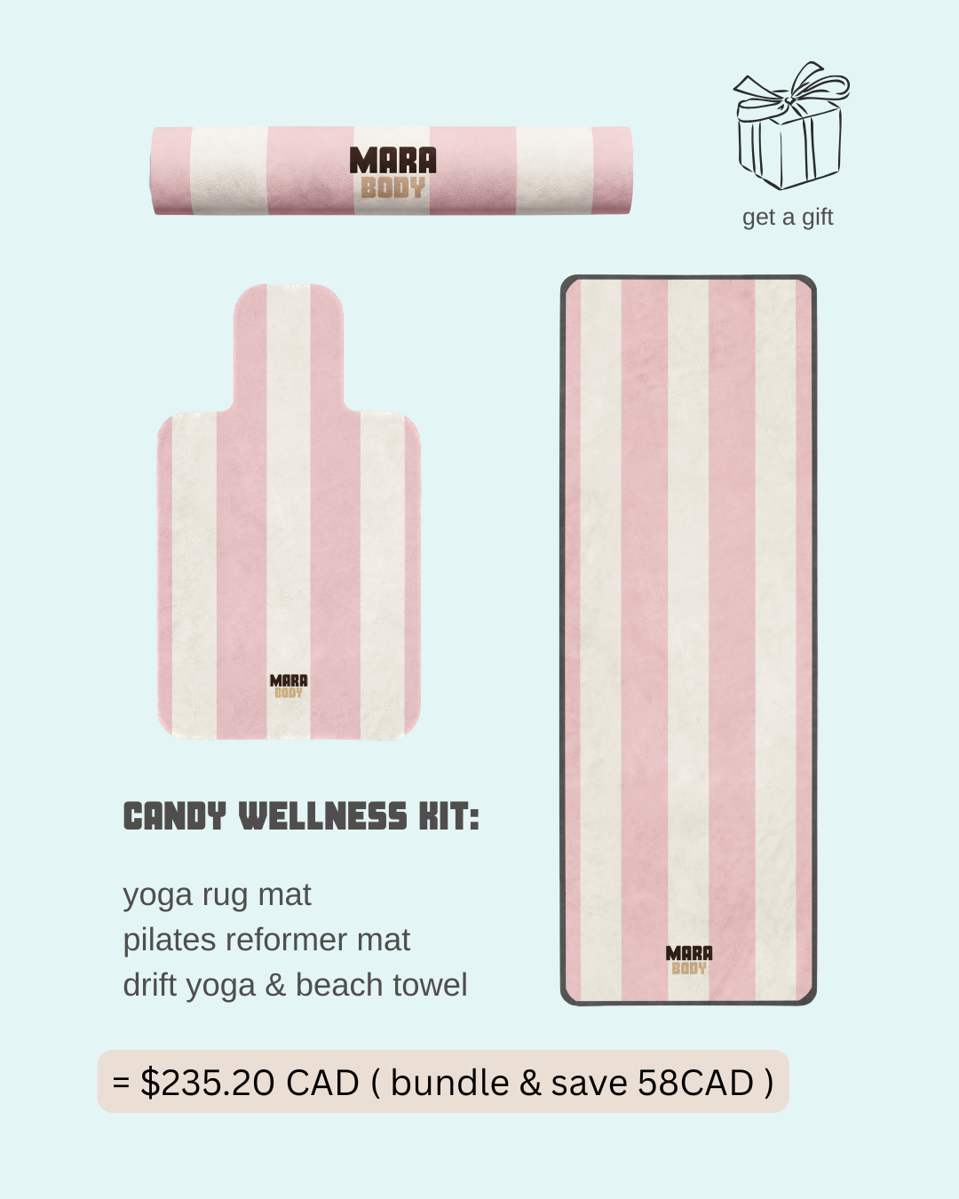 CANDY Wellness Kit – Yoga Rug Mat, Pilates Reformer Mat, Yoga & Beach Towel Set