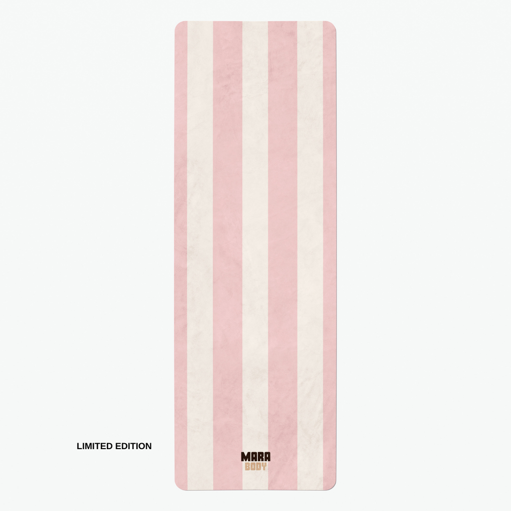 CANDY - Pink & White Stripes Wellness Yoga Rug Mat. Eco-Friendly. Machine Washable.
