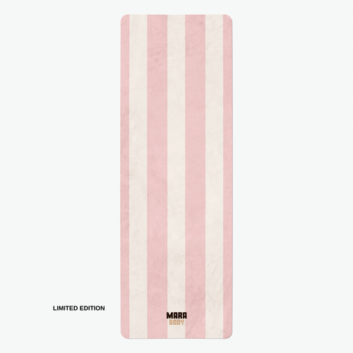 CANDY - Pink & White Stripes Wellness Yoga Rug Mat. Eco-Friendly. Machine Washable.