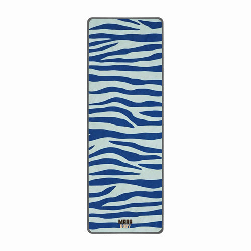 blue hot yoga grip towel for yoga mat with tiger pattern print design