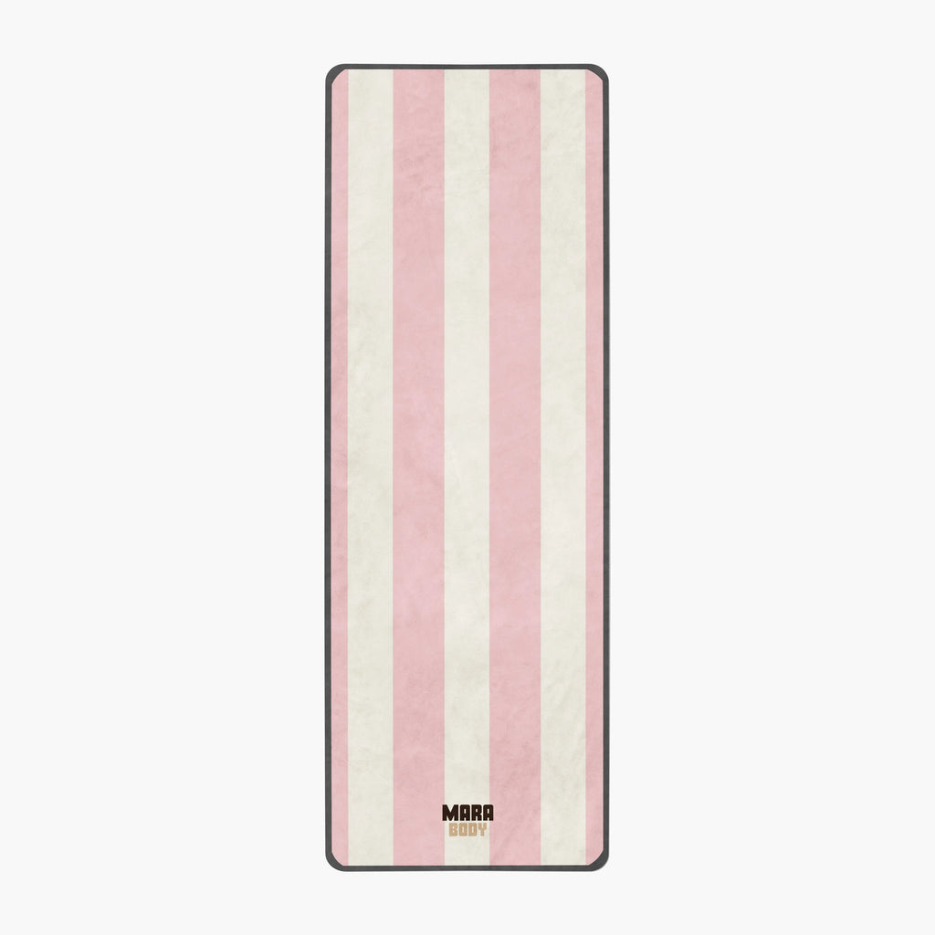 pink and whites striped microfiber yoga towel for hot yoga and yoga mat