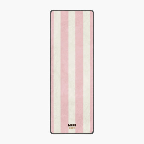 pink and whites striped microfiber yoga towel for hot yoga and yoga mat