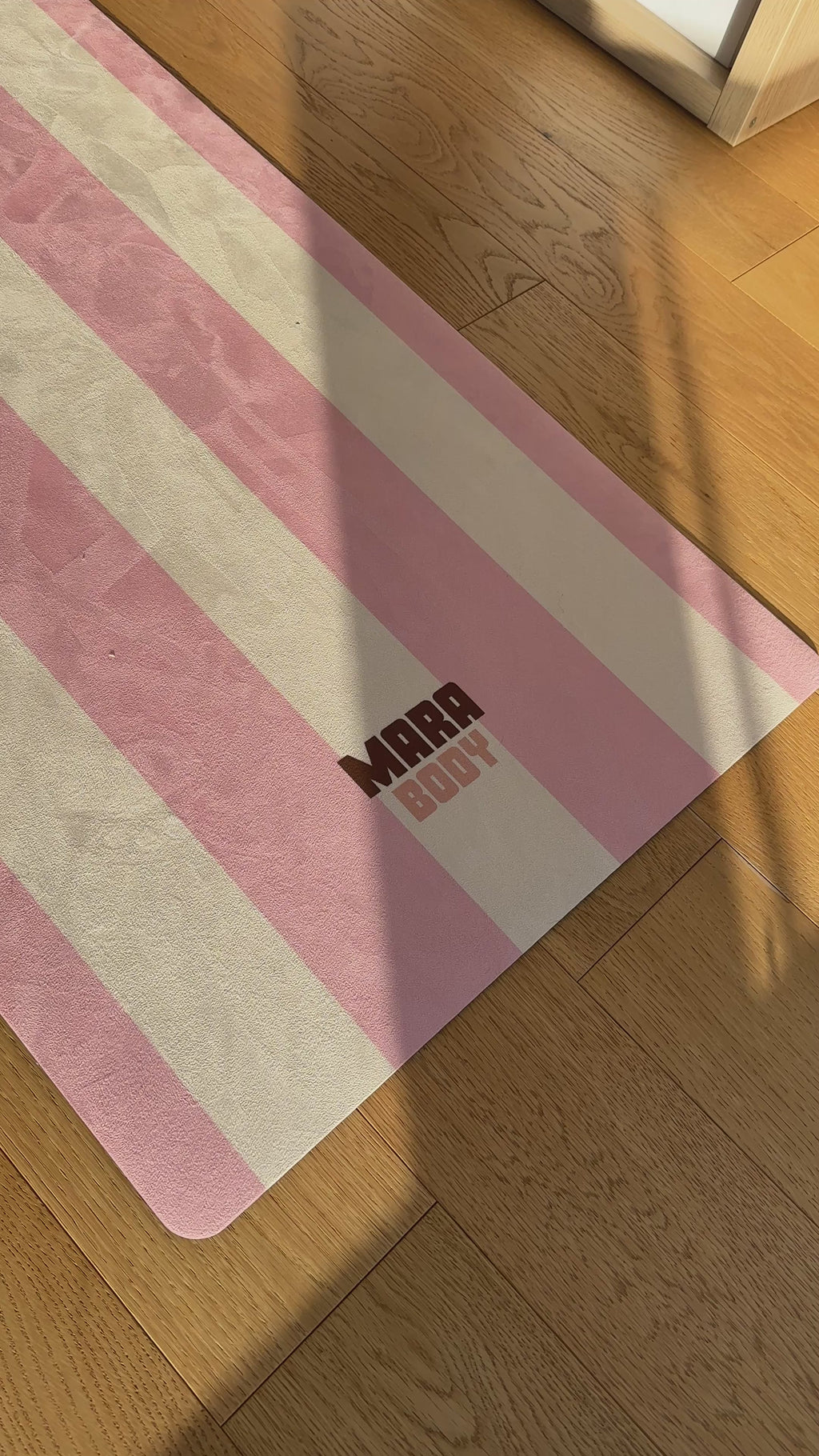 pink and white striped soft suede yoga mat