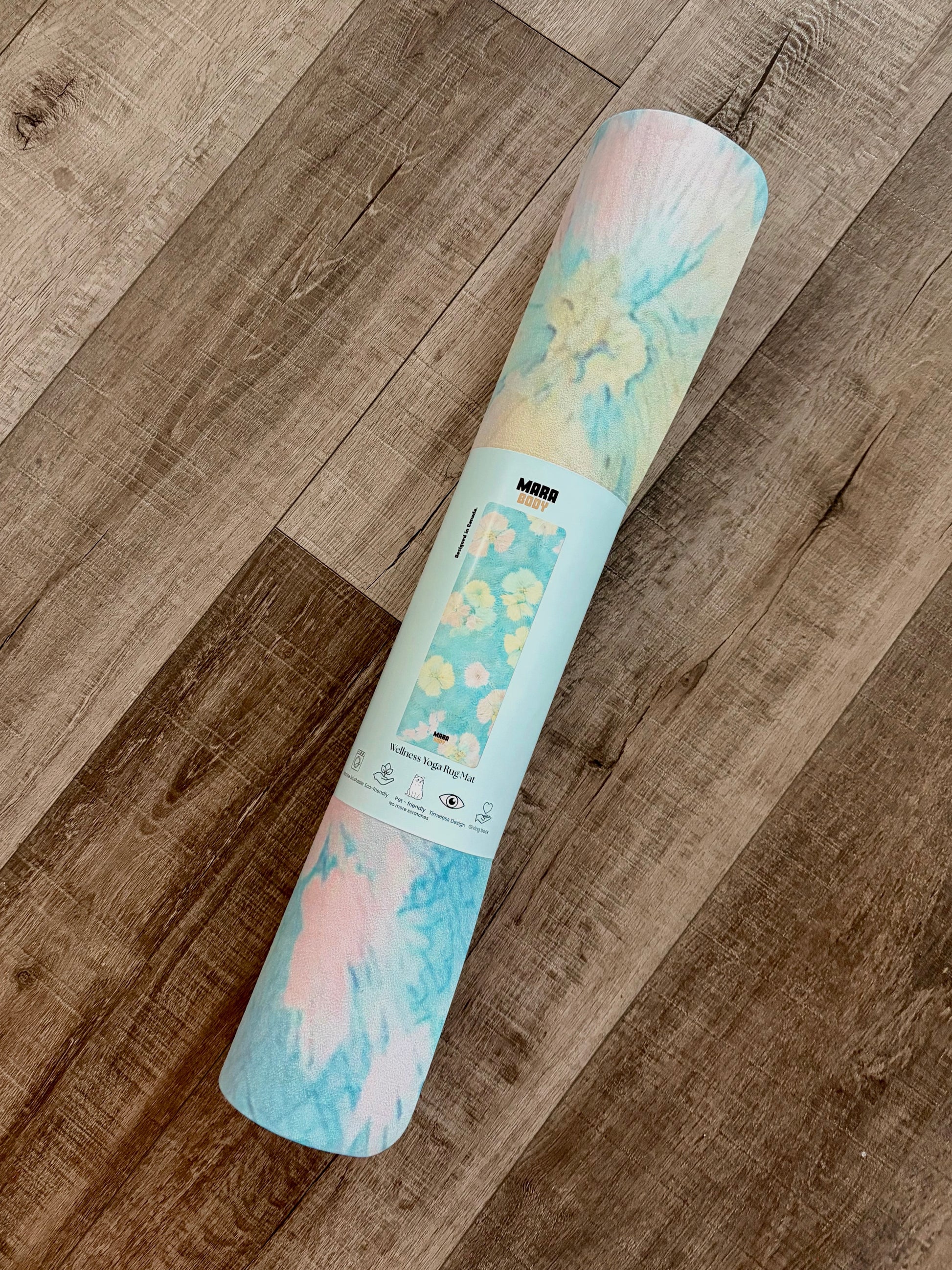 KVETKI - Wellness Yoga Rug Mat. Flower Motif Eco-friendly Vegan Suede Yoga Mat.