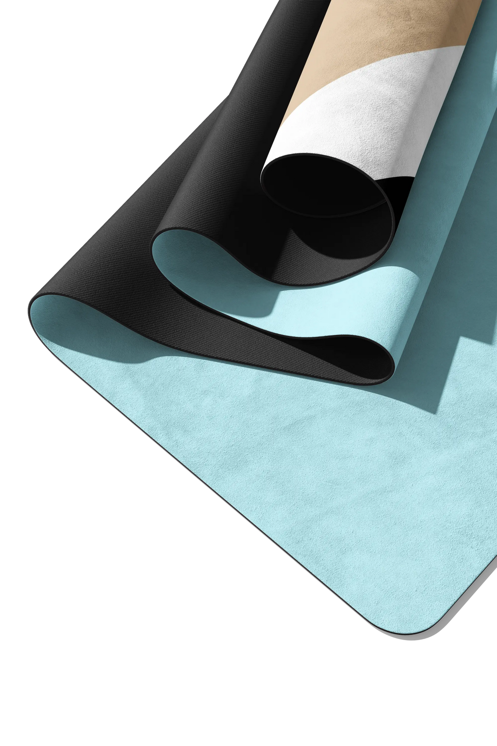 Black and light soft suede texture blue yoga mat on a white background