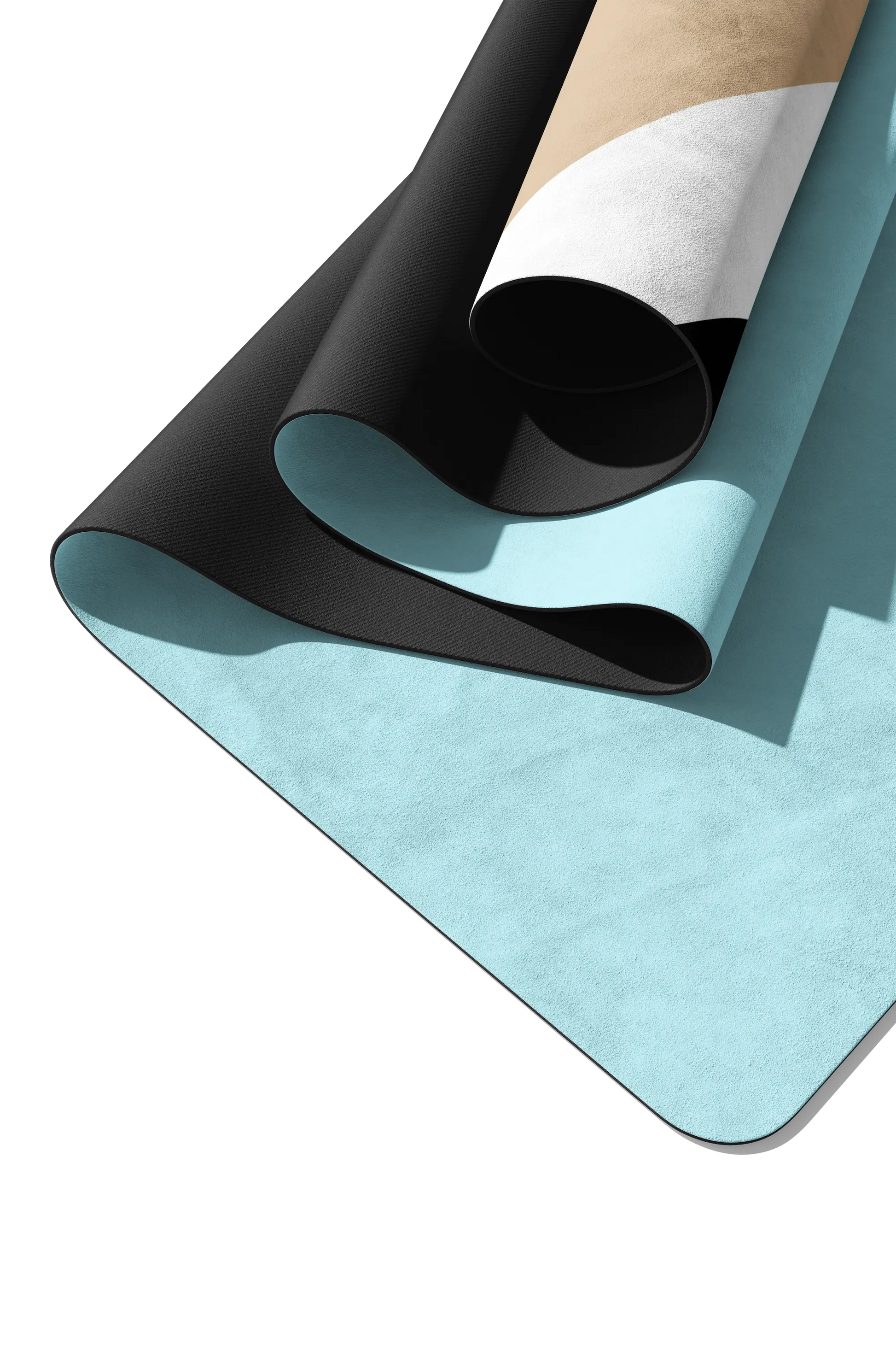 Black and light soft suede texture blue yoga mat on a white background