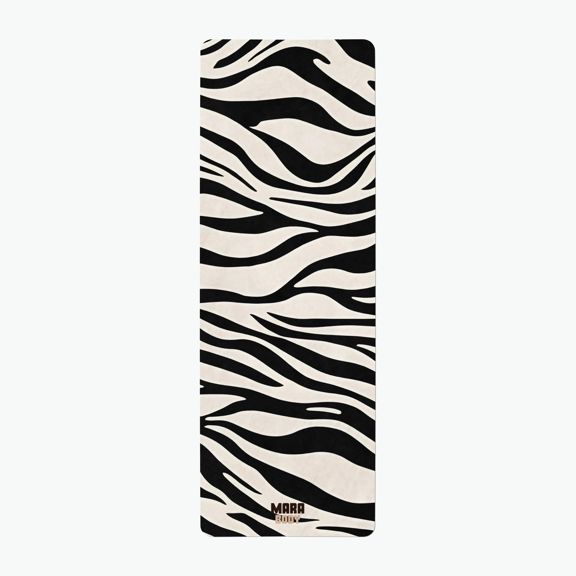 Yoga mat with zebra pattern on a white background
